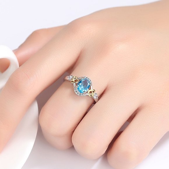Blue Zircon silver plated Fashion Oval Sky Blue ring size 6 - Picture 5 of 9